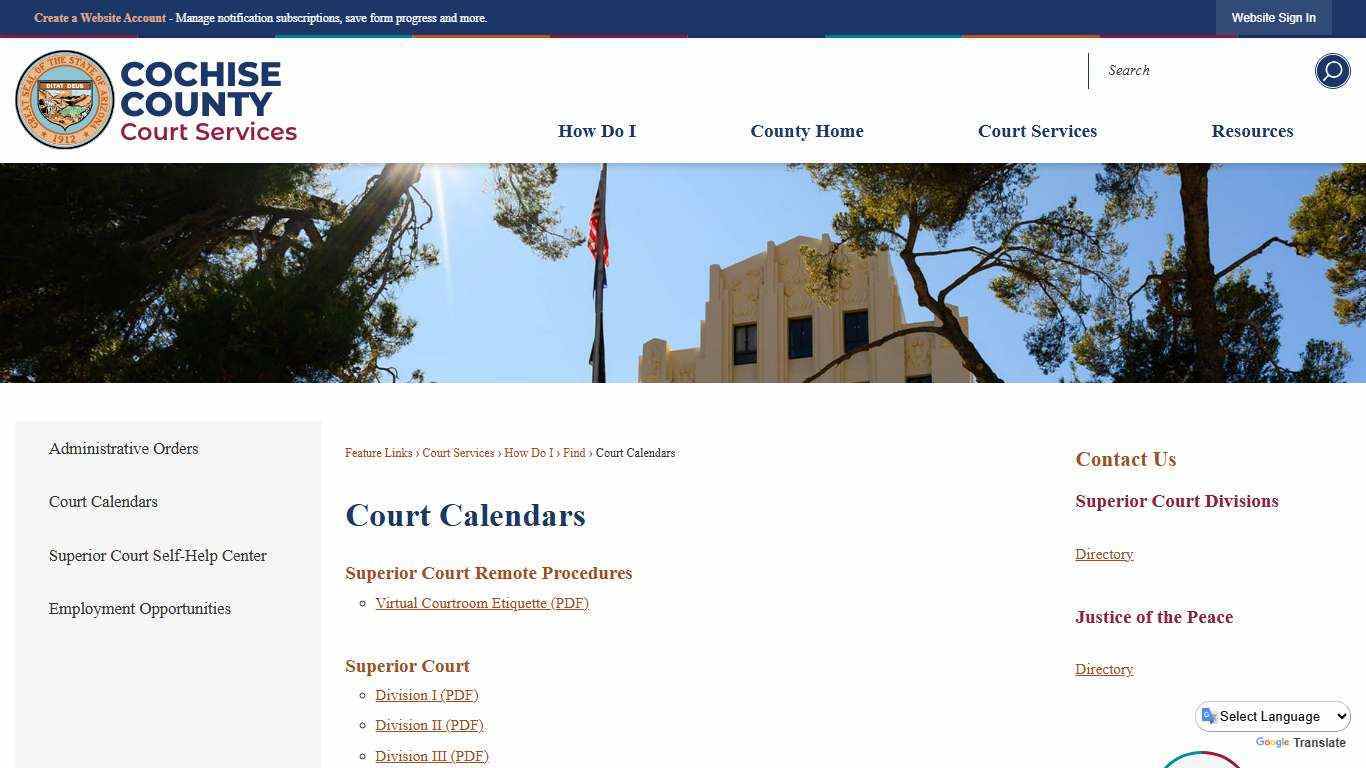 Court Calendars | Cochise County, AZ