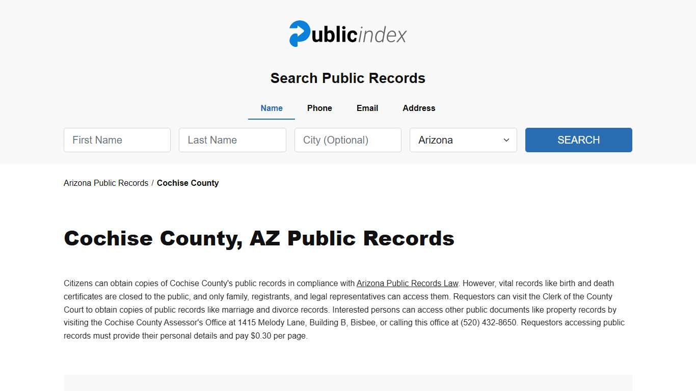 Cochise County, AZ Public Court, Arrest and Inmate Records - ThePublicIndex